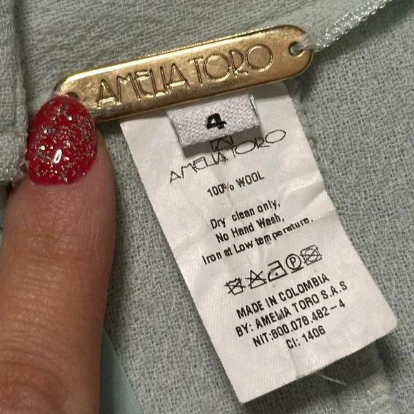 Designer Amelia Toro Mint Green Wool Pencil Skirt Size 4 - Picture 5 of 5